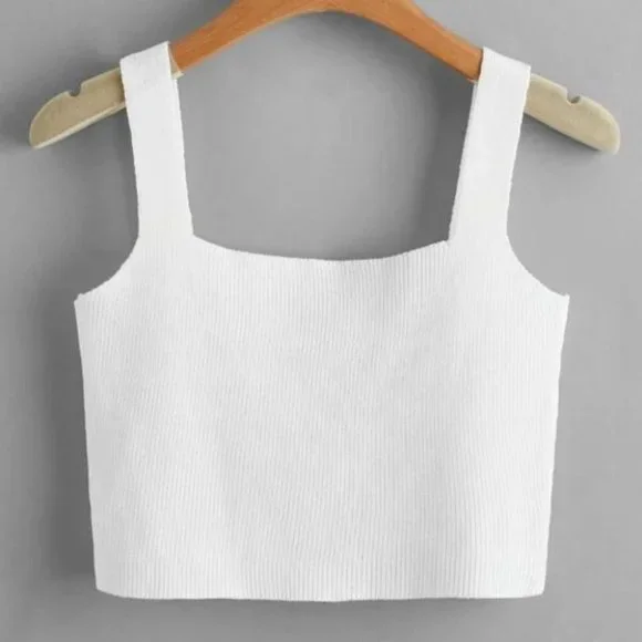 White Ribbed Cropped Tank Top - Picture 3 of 11